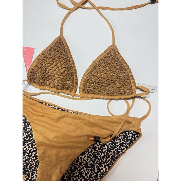 Maaji Bikini Set Reversible Crochet Leopard Print Honey Gold NWT M - Picture 1 of 9